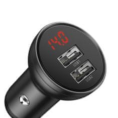 BASEUS Digital 2x USB autonabíjačka + 3in1 kábel USB - UBS C / Micro USB / Lightning 1.2m, čierna