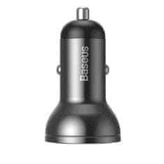 BASEUS Digital 2x USB autonabíjačka + 3in1 kábel USB - UBS C / Micro USB / Lightning 1.2m, čierna