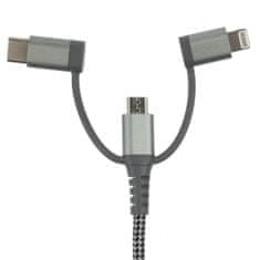 HardCord Extra silný nabíjací kábel 3v1, ťažná sila 70 kg, Lightning, Micro USB, USB-C