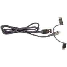 HardCord Extra silný nabíjací kábel 3v1, ťažná sila 70 kg, Lightning, Micro USB, USB-C