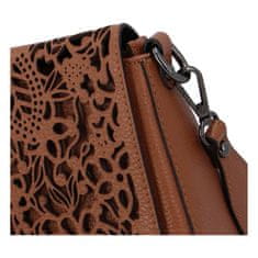 Delami Vera Pelle Luxusná dámska kožená kabelka Carving design, hnedá