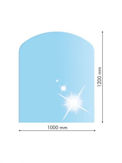 Lienbacher 21.02.882.2, Sklo pod kachle, SKOSENÝ OBLÚK, 100x120 cm, fazeta 20 mm, hr. 8 mm, kalené sklo