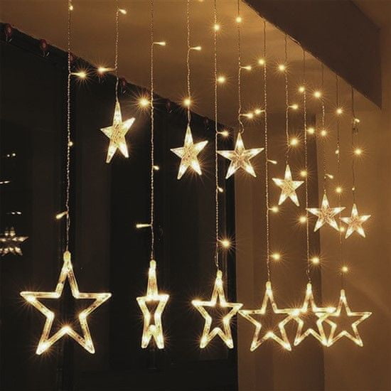 Solight LED vianočný záves, hviezdy, šírka 1,8m, 77LED, IP20, 3xAA, USB