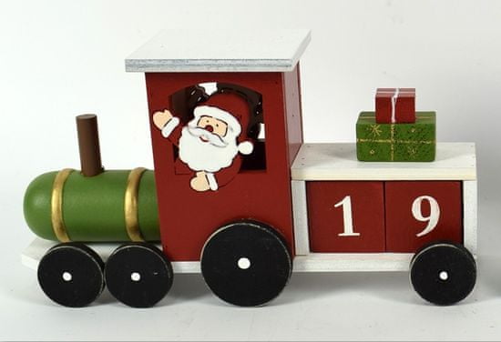 DUE ESSE Vianočný drevený vláčik so Santom 18 cm, adventný kalendár