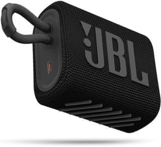 moderný repráčik jbl GO 3 bluetooth 5.1 technológia jbl pre sound zvuk bohatý na basy prekvapivo silný výkon rms 4,2 w 5h prehrávanie li-ion batéria textilný povrch pútko IP67 certifikácia