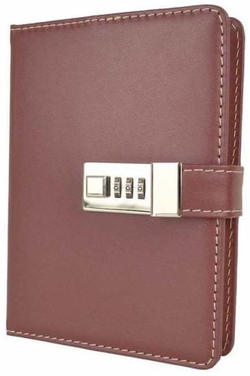 VegaLM Kožený zápisník MIDDLE z prírodnej kože s číselným zámkom v bordovej farbe