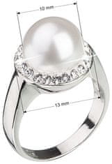 Evolution Group Strieborný perlový prsteň s kryštálmi Swarovski London Style 35021.1 (Obvod 52 mm)