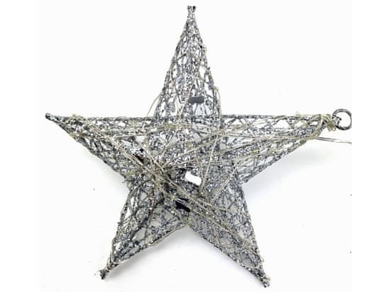 commshop Vánoční svítící ozdoba - Hvězda 20 cm (stříbrná se třpytkami)
