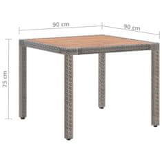 Vidaxl Záhradný stôl, sivý 90x90x75 cm, polyratan a akáciový masív