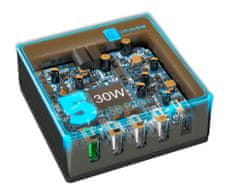 CellularLine Sieťová nabíjačka Multipower 5 Fast + 4xUSB + USB-C port, 60W ACHUSB5QCPD60WK
