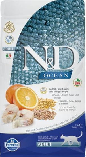 N&D OCEAN Cat LG Cod, Spelt, Oats & Orange Adult 1,5 kg