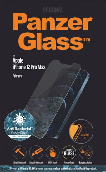PanzerGlass Standard Privacy Antibacterial pre Apple iPhone 12 Pro Max P2709, číra