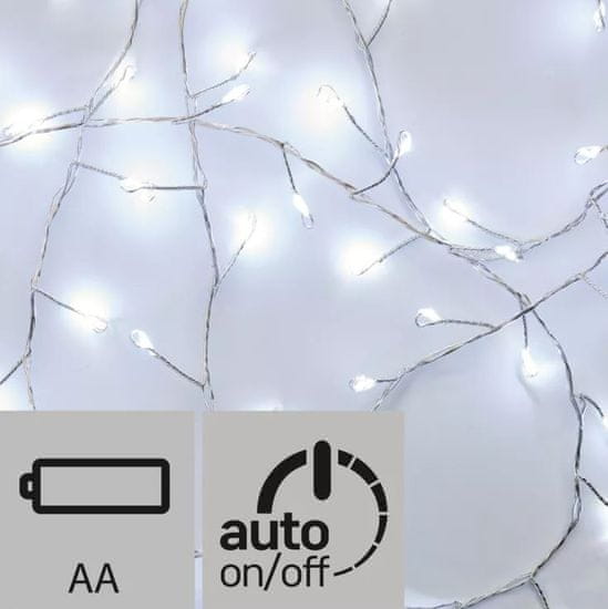 EMOS 100 LED reťaz nano - ježko, 2,4m, studená biela, časovač
