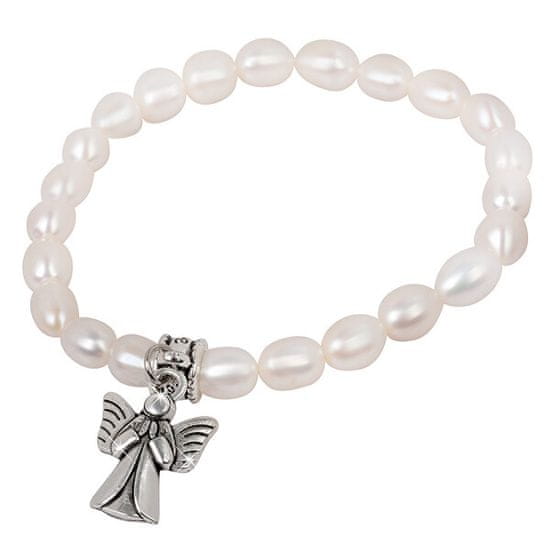 JwL Luxury Pearls Jemný náramok z pravých perál s kovovým anjelikom JL0418