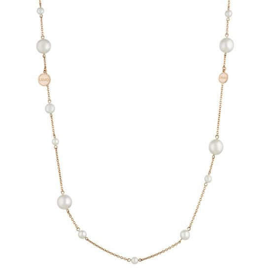 Liu Jo Ružovo pozlátený oceľový náhrdelník s perličkami LJ1472