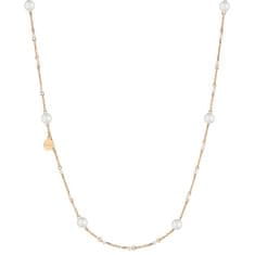 Liu.Jo Ružovo pozlátený oceľový náhrdelník s perličkami LJ1506