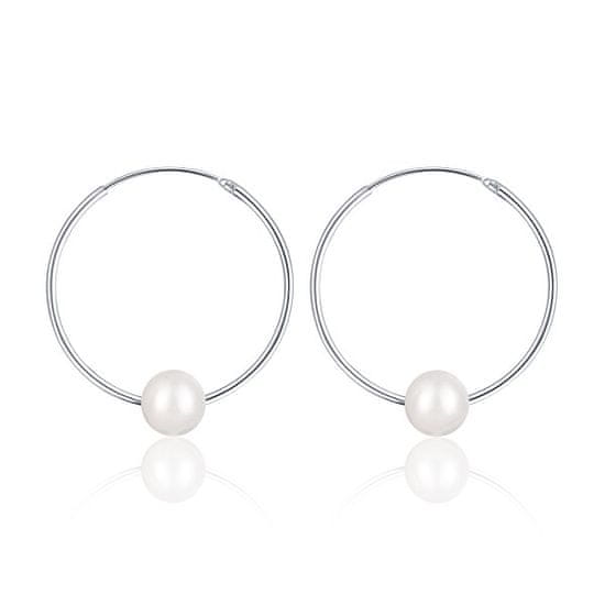 JwL Luxury Pearls Strieborné náušnice kruhy s pravými bielymi perlami JL0633
