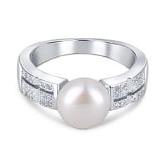JwL Luxury Pearls Elegantný prsteň s pravou perlou a zirkónmi JL0646 (Obvod 57 mm)