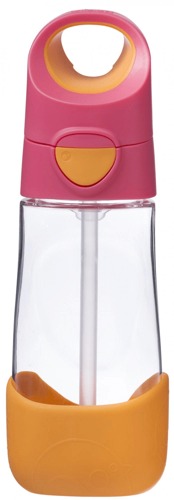 b.box Fľaša na pitie so slamkou - ružová / oranžová 450 ml