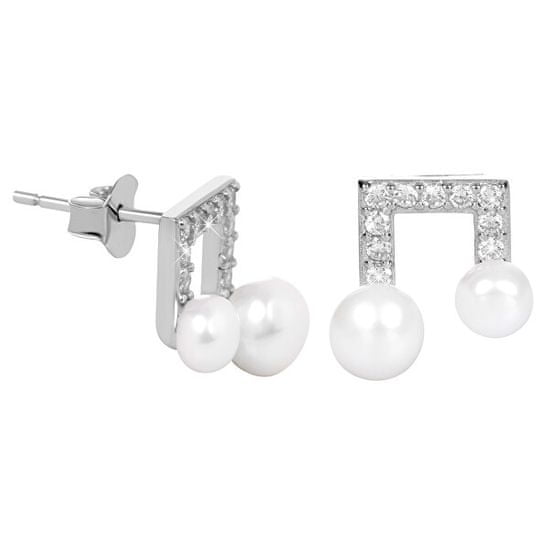 JwL Luxury Pearls Strieborné náušnice Noty s pravou perlou a zirkónmi JL0414