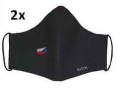 KATCH Katch Dámska / detská ručne šitá rúško s vlajkou SR - čierna, dvojvrstvová bavlnená (2ks)