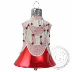 Decor By Glassor Zvonek světle červený s bílým dekorem