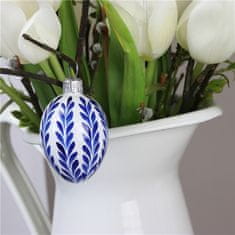 Decor By Glassor Sklenené vajíčko s modrým dekorom vetvičiek (Veľkosť: 6)