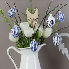 Decor By Glassor Skleněné vajíčko s modrým dekorem květin