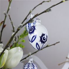 Decor By Glassor Skleněné vajíčko s modrým dekorem květin