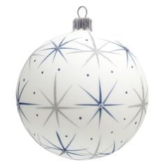 Decor By Glassor Bílá koule s modrými hvězdami (Veľkosť: 10)