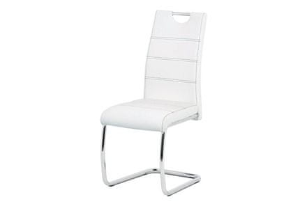 Autronic Moderná jedálenská stolička Jídelní židle, bílá ekokůže, černé prošití, kov chrom (HC-481 WT)
