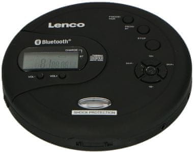 discman pre prehrávanie cd diskov lenco cd-300 bluetooth lcd displej podpora mp3 káblové slúchadlá v balení usb napájanie nimh batéria funkcia opakovania náhodné prehrávanie funkcie pamäti ochrana proti otrasom