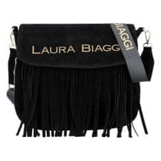 Laura Biaggi Štýlová dámska semišová kabelka s módnymi strapcami Alessandra Laura Biaggi, čierna 