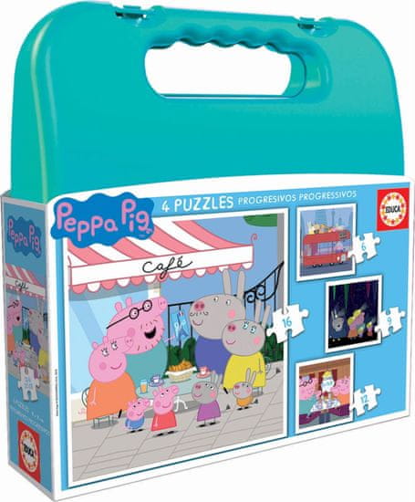 EDUCA Puzzle v kufríku Peppa Pig (6, 9, 12, 16 dielikov)