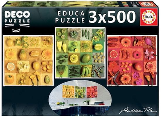 EDUCA Puzzle 3x500 dielikov - Deco: Exotické ovocie a kvety