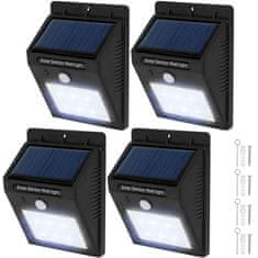 tectake 4 Vonkajšie nástenné svietidlá LED integrovaný solárny panel a detektor pohybu - čierna