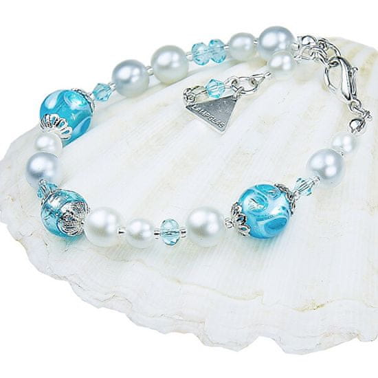 Lampglas Elegantný náramok Blue Lace s perlami Lampglas s rýdzim striebrom BP4