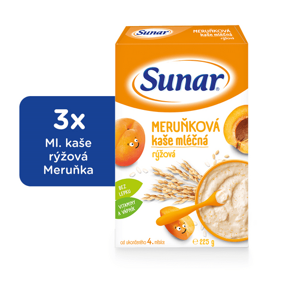 Sunar marhuľová kaša mliečna ryžová 3 x 225 g
