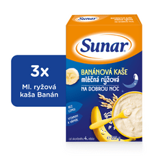 Sunar banánová kaša mliečna ryžová na dobrú noc 3 x 225 g