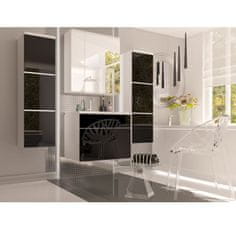 KONDELA Kúpeľňová skrinka pod umývadlo Mason BL 13 - biela / čierny vysoký lesk
