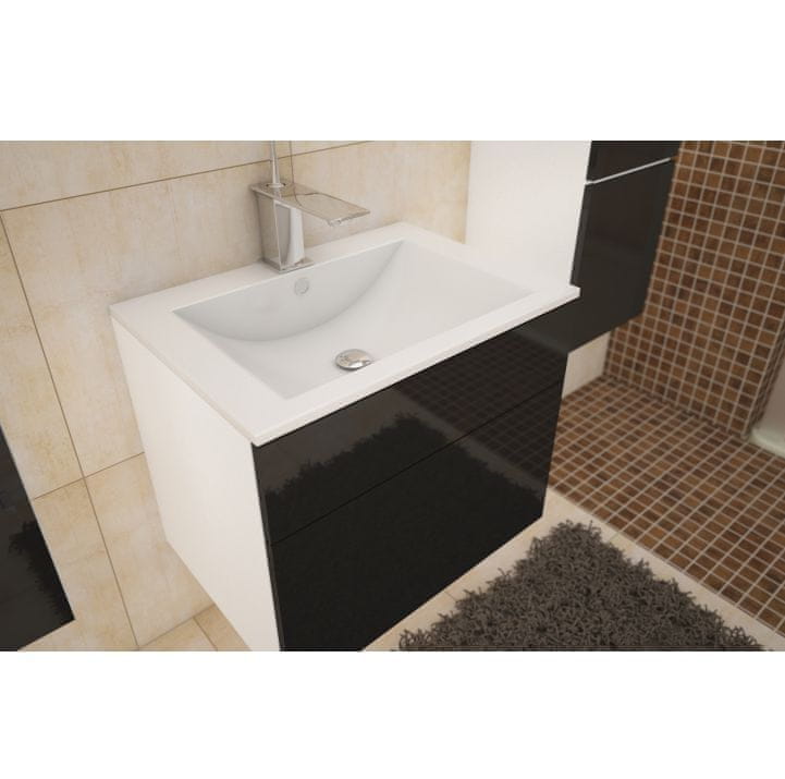 KONDELA Kúpeľňová skrinka pod umývadlo Mason BL 13 - biela / čierny vysoký lesk