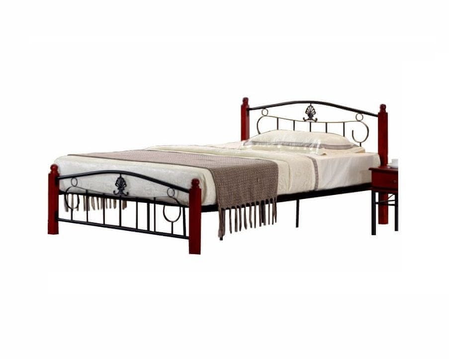 KONDELA Kovová manželská posteľ s roštom Magenta 140 - čierny kov / tmavý dub
