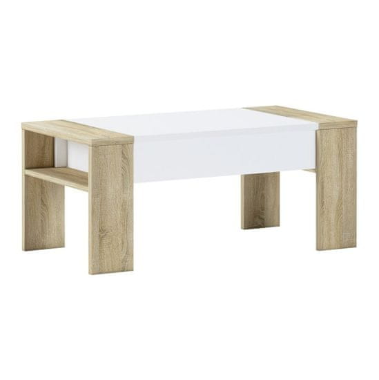 KONDELA Konferenčný stolík s úložným priestorom Pula - dub sonoma / biela
