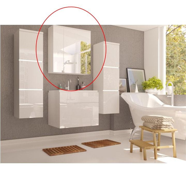 KONDELA Kúpeľňová skrinka na stenu so zrkadlom Mason WH 14 - biela / biely vysoký lesk