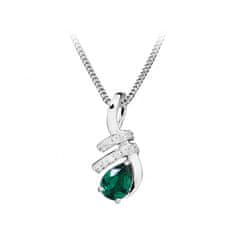 Silver Cat Módny náhrdelník so zirkónmi a smaragdovým sklom SC379