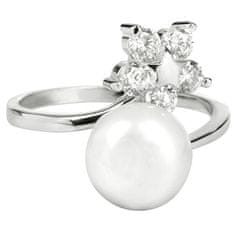 JwL Luxury Pearls Strieborný prsteň s pravou perlou a čírymi kryštálmi JL0322