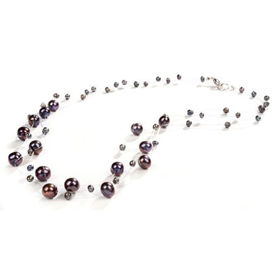 JwL Luxury Pearls Náhrdelník z levitujúich tmavých pravých perál JL0325
