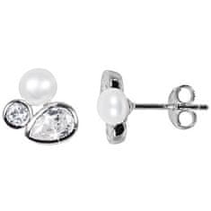 JwL Luxury Pearls Trblietavé náušnice s pravou perlou a kryštály JL0545