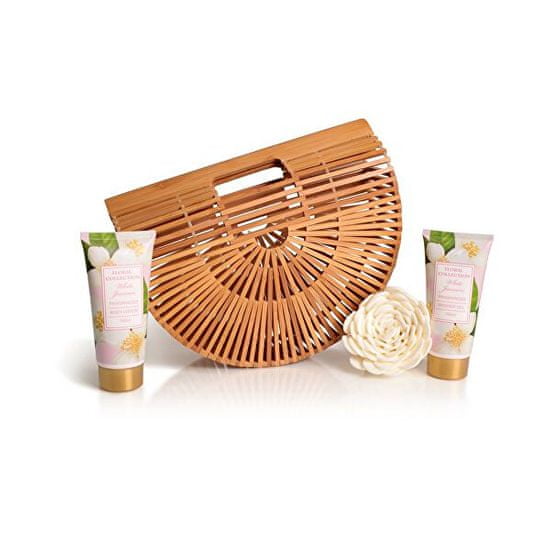 Lady Cotton Sada telovej kozmetiky jazmín v bambusovej košíku (White Jasmine Bath Set in bamboo basket)