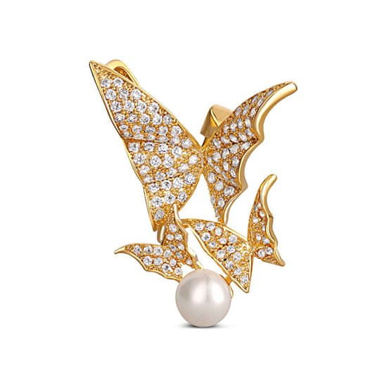 JwL Luxury Pearls Prekrásna pozlátená brošňa s pravou perlou 2v1 Motýliky JL0630